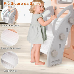 10 in 1 Parco Giochi per Bambini, Set Altalena e Scivolo con Canestro da Basket Telescopio Volante, Palestra da Gioco per Bambini 1 Anni + (Rosa)
