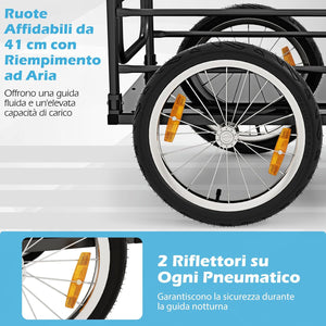 Carrello Cargo per Bicicletta Pieghevole, Rimorchio per Bici con Copertura in Tessuto Oxford e Ruote Pneumatiche con Relfettori, Carrello per Bici con Portata di 55 kg, 145,5 x 61 x 58 cm