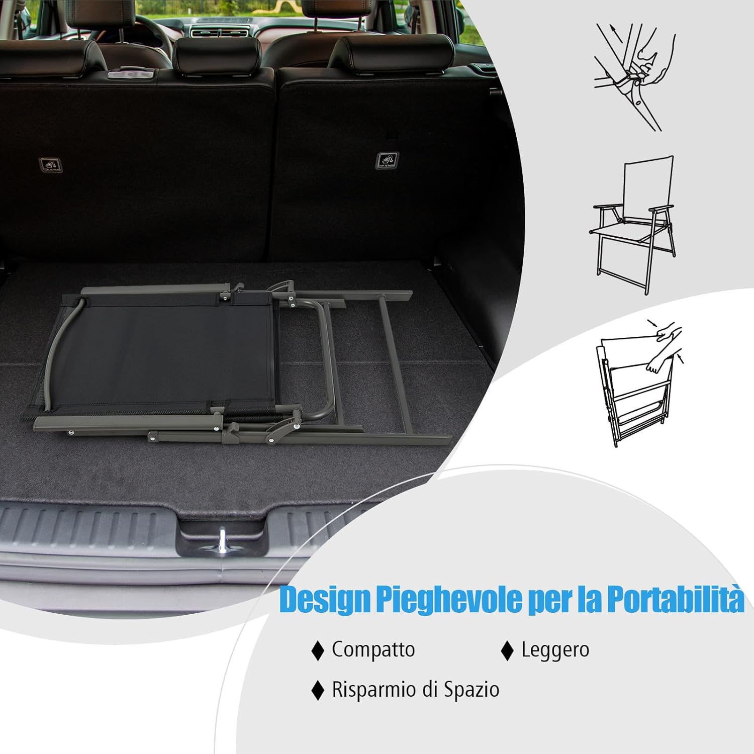 Set di 2/4 Sedie Pieghevoli da Giardino in Textilene, Sedie da Esterno con Schienale Alto, Poltrona Portatile per Giardino Campeggio Patio, Portata 150 kg (4, Nero, 62 x 58 x 96 cm)