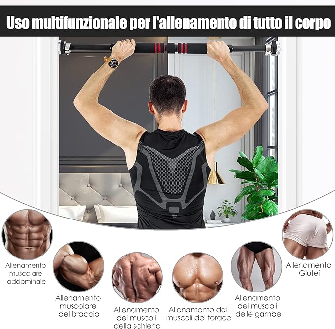 Sbarra per Trazioni per Porta, Barra per Chin Up, Sbarra Orizzontale Montaggio Senza Viti, Lunghezza Regolabile 65-100 cm, Ideale per Allenarsi a Casa e in Palestra