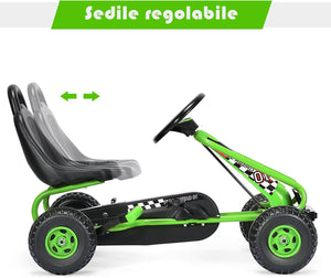 Go Kart a Pedali per Bambini, Go Kart Veicolo con Sedile Regolabile e Freno a Mano, per Bambini 3-6 Anni, Portata Massima 30 kg (Verde)
