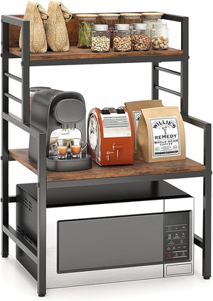 Supporto per Microonde a 3 Ripiani, Organizzatore da Cucina Industriale con 2 Mensole Aperte, Porta Spezie Salvaspazio con Struttura in Metallo, Carico 50 kg, 52x42x78 cm
