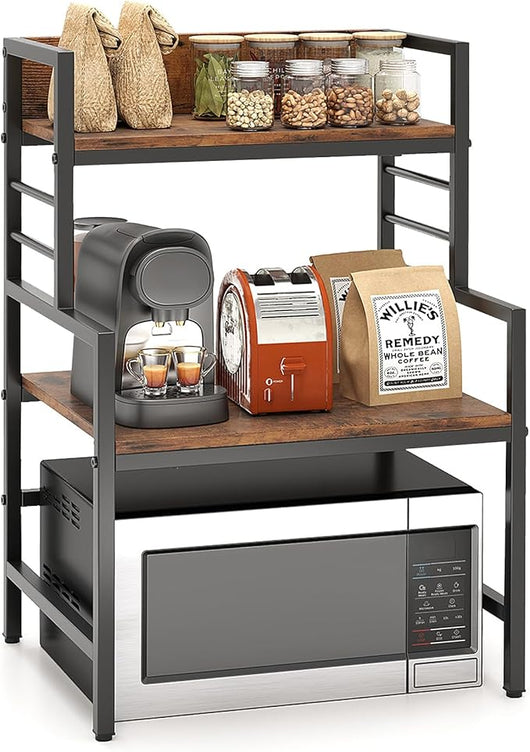 Supporto per Microonde a 3 Ripiani, Organizzatore da Cucina Industriale con 2 Mensole Aperte, Porta Spezie Salvaspazio con Struttura in Metallo, Carico 50 kg, 52x42x78 cm