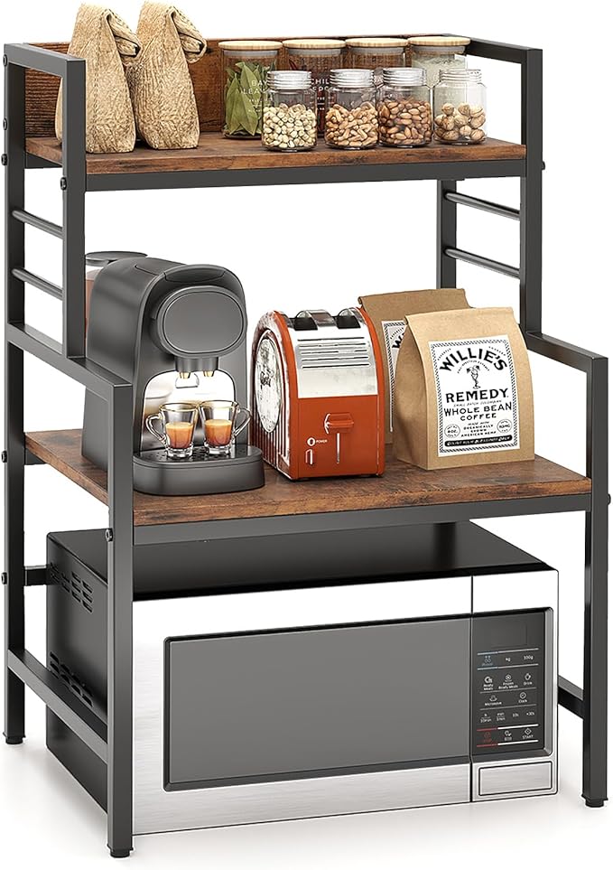 Supporto per Microonde a 3 Ripiani, Organizzatore da Cucina Industriale con 2 Mensole Aperte, Porta Spezie Salvaspazio con Struttura in Metallo, Carico 50 kg, 52x42x78 cm