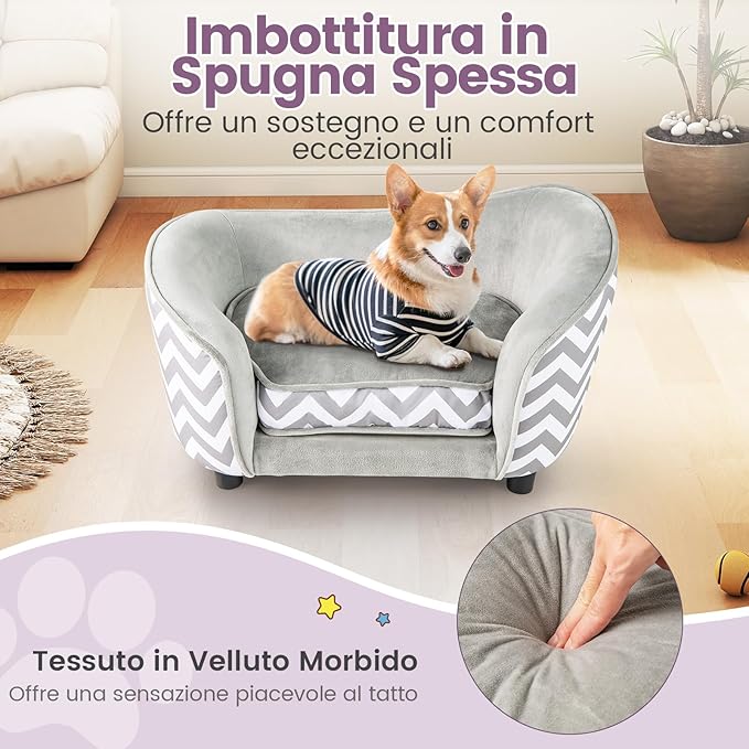 Divano per Cani 70 x 41 x 40 cm, Letto Morbido con Cuscino Imbottito, Copertura Removibile e Lavabile e Gambe, Poltrona per Cani in Velluto, capacità di Carico 50 kg