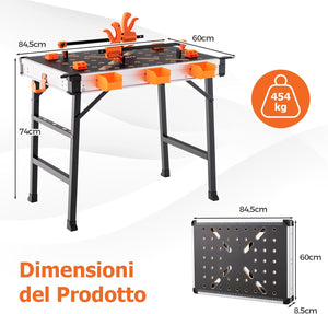 Banco da Lavoro Pieghevole, Tavolo da Lavoro Portatile con 2 Morsetti Rapidi e 4 Clamp Dogs, Telaio in Alluminio e Metallo, Capacità di Carico 454 KG (Modello 3)