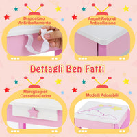 Set Toeletta per Ragazza, Toeletta Trucco per Bambini con Sgabello, Specchio Staccabile e Cassetto, Postazione Trucco in Legno per Cameretta 49.5 x 35.5 x 89cm (Rosa)
