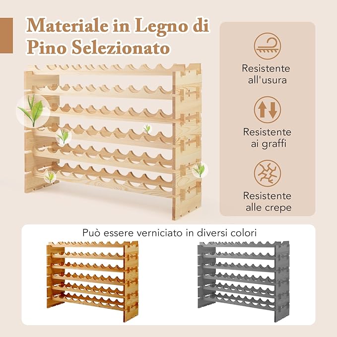 Cantinetta Portabottiglie Vino, Portabottiglie di Vino da 60 Bottiglie a 6 Ripiani, Scaffale Portavino da Terra per Cucina, Cantina e Ristorante (60 Bottiglie)