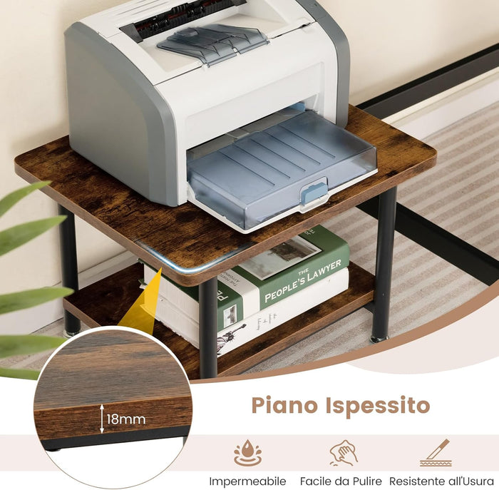 Supporto per Stampante, Carrello Stampante con Ruote Girevoli a 360⁰, Design Rimovibile, Superficie Ampia e Liscia, di Legno e Acciaio, 49 x 40 x 37 cm (Marrone)