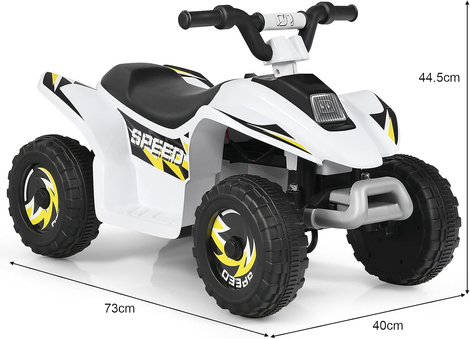 6V Quad Elettrico per Bambini con Batteria, Mini Quad con Funzione Avanti/Indietro, Velocità Massima 4,6 km/h (Bianco)