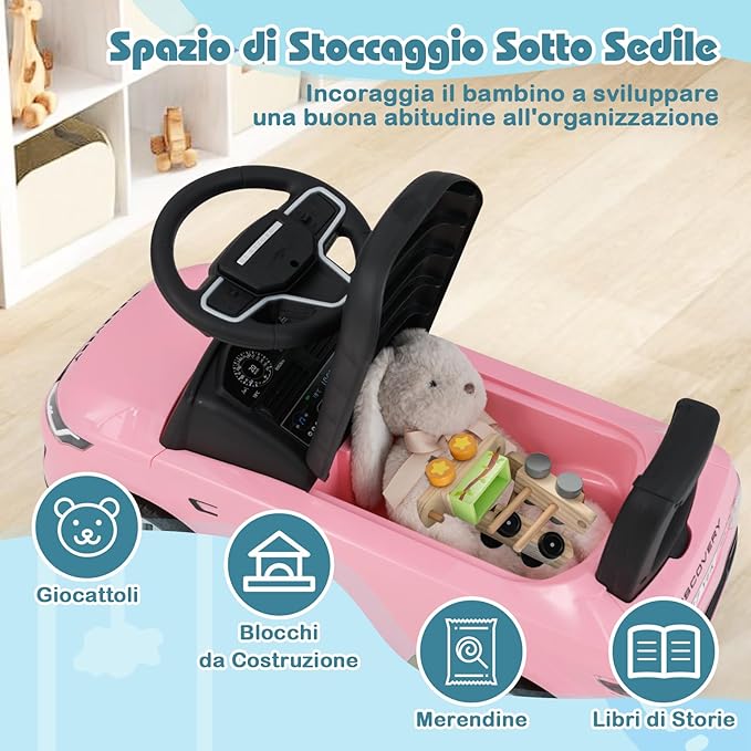 Macchinina Cavalcabile per Bambini, Macchina a Spinta con Clacson, Suoni del Motore e Spazio di Stoccaggio, Auto Giocattolo per Bambini da 1-3 Anni (Rosa)