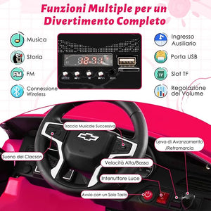 12V Macchina Elettrica per Bambini Chevrolet, SUV Elettrica con Telecomando Luci Luminose e Musica, 3-3,5 km/h, Ideale per Bambini di 3-6 Anni (Rosa)