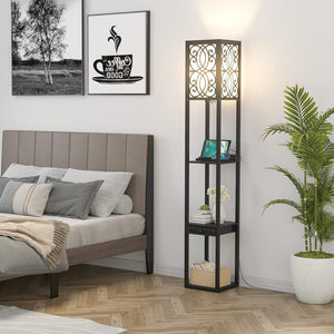 Lampada a Stelo con Ripiani e Cassetto, Lampada a Piantana Moderna con 2 Porte USB, Lampada da Terra per Salone e Camera da Letto, 26 x 26 x 160,5 cm (Modello 2)