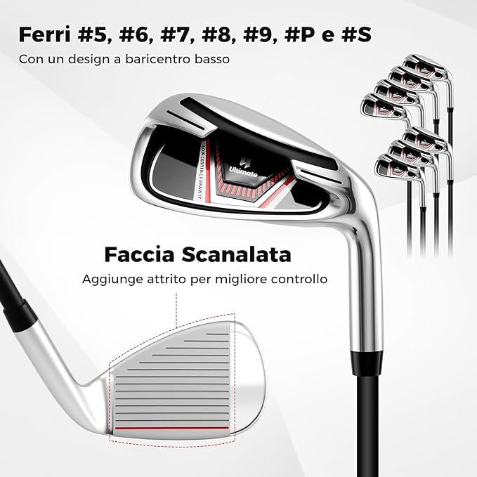 Set Completo di Mazze da Golf con Sacca a Treppiede, Include con Driver 1 da 460CC, Legno 3, Ibrido, Ferri 5, 6, 7, 8, 9, P, S, Putter e Copertura Antipioggia per Destrimani