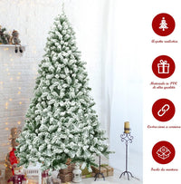 Albero di Natale 135/180/225 cm, Albero di Natale Innevato in PVC, Albero di Natale Artificiale con 400/928/1364 Rami Folti e Realistici e Base di Metallo, Verde (225 cm)