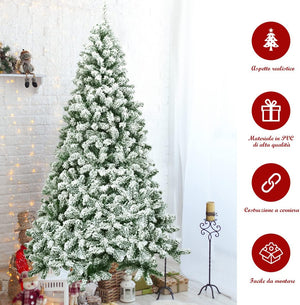 Albero di Natale 135/180/225 cm, Albero di Natale Innevato in PVC, Albero di Natale Artificiale con 400/928/1364 Rami Folti e Realistici e Base di Metallo, Verde (225 cm)