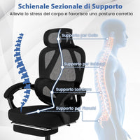 Sedia da Ufficio con Ruote, Sedia da Scrivania con Altezza Regolabile, Poggiapiedi Estraibile, Schienale Regolabile a 135°, Poggiatesta e Supporto Lombare Regolabili, Portata 160 kg