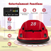 Autoscontro Elettrico per Bambini, Macchina Elettrica per Bambini con Luci LED, Connessione Wireless, Musica Giro a 360°, Macchina Cavalcabile per Bambini dai 18+ Mesi (Rosso)