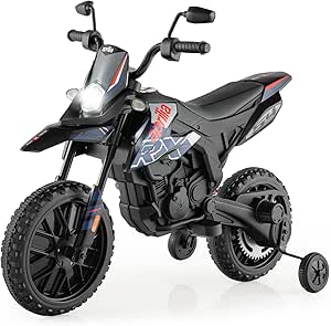12V Aprilia Moto Cavalcabile per Bambini, Motocicletta Elettrica con Ruote Ausiliarie e Musica Wireless, Sospensione a Molla, Moto Elettrica alla Moda per Bambini 3-8 Anni (Blu)