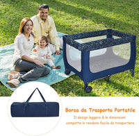 Box Portatile per Bambini, Lettino Multifunzionale con Rete Traspirante e Design Pieghevole, Ideale per Bambini 0-36 Mesi (Carico Massimmo 15 kg), 125 x 65 x 76 cm (Blu)