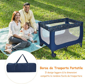 Box Portatile per Bambini, Lettino Multifunzionale con Rete Traspirante e Design Pieghevole, Ideale per Bambini 0-36 Mesi (Carico Massimmo 15 kg), 125 x 65 x 76 cm (Blu)