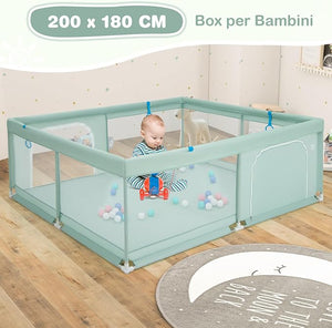 Recinto per Bambini, Box con Rete Traspirante, Centro Attività con 50 Palline, Giochi per 0-3 Anni (Verde, 200 x 180 cm)
