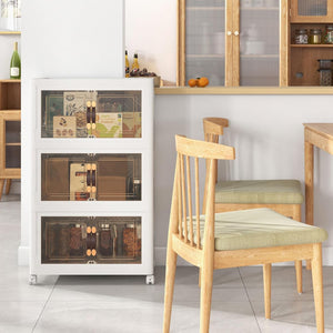 Set di Contenitori in PP, Contenitori Plastica con Coperchio, Scatola Portaoggetti Pieghevoli con Ruote, per Soggiorno, Camera da Letto, Cucina (L-Set di 3)