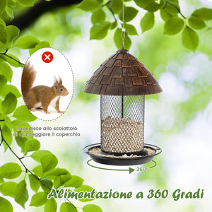 Mangiatoia per Uccelli da Esterno, Mangiatoia Appendibile in Metallo Anti-Scoiattolo con Posatoio, Fori di Drenaggio e Gancio, Mangiatoia per Uccelli Selvatici da Balcone e Giardino