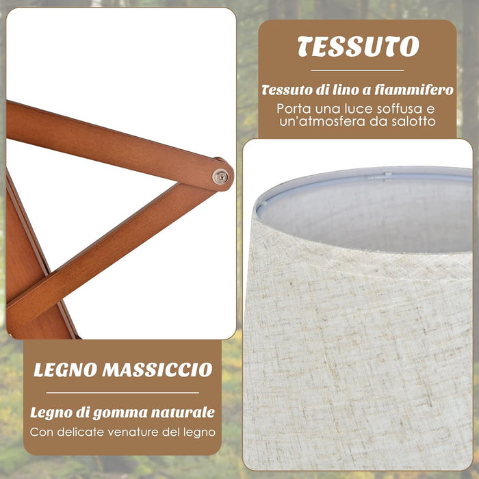 Lampada da Terra in Legno, Piantana Umanoide Decorativa ad Angolo con Articolazioni Regolabili, Paralume in Tessuto e Interruttore a Pedale, Lampa a Stelo da Salotto e Camera da Letto