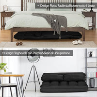 Divano Letto da Terra con 2 Cuscini, Divano Letto Pieghevole con Schienale Regolabile a 6 Livelli, Ideale per Camera da Letto e Soggiorno (Nero)