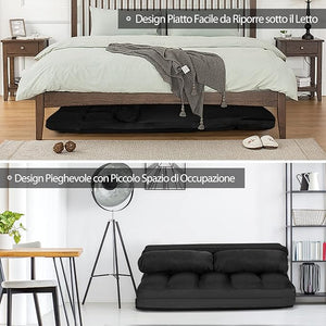 Divano Letto da Terra con 2 Cuscini, Divano Letto Pieghevole con Schienale Regolabile a 6 Livelli, Ideale per Camera da Letto e Soggiorno (Nero)