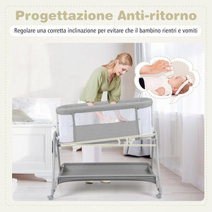 Lettino per Neonati, Culla Portatile Pieghevole con Ripiano Portaoggetti, 7 Altezze Regolabili, Materasso e Borsa per Trasporto (Grigio)