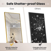 Specchio da Parete Lungo, Specchio da Terra Appendere con Cornice in Lega di Alluminio e Ganci, Per Camera da Letto e Soggiorno, 160 x 40 cm (Oro)