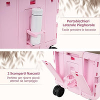 Carrello da Spiaggia Pieghevole 150 L, Carrello con Ruote Portatutto con Armadio a 2 Livelli e Manico Telescopico in Metallo, Carretto Giardino Portatile per Campeggio, Portata 120 kg (Rosa)