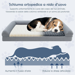 Cuccia Cane Interno in Schiuma, Brandina per Cani con Cuscino, Copertura Rimovibile e Tessuto Interno Impermeabile, Lettino per Animali Domestici, Grigio (122 x 89 x 18 cm)