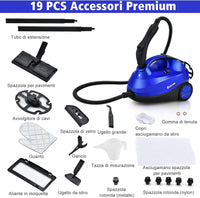 2000W Pulitore a Vapore con 19 Accessori e Serbatoio da 1,5L, Vapore per Tappeti, per Pulizie Profonde Pavimenti Finestre e Macchine (blu)