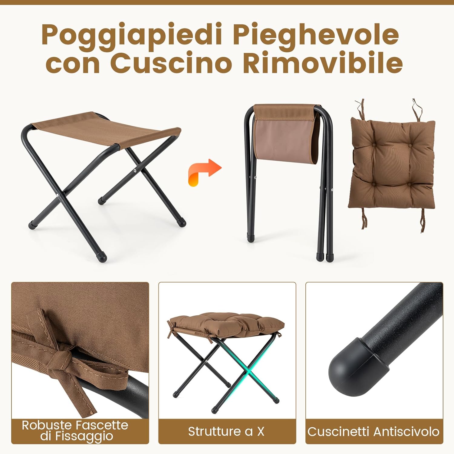 Poltrona Relax, Poltrona da Lettura con Cuscino, Elegante con Schienale e Seduta Imbottiti, Braccioli e Tasca di Stoccaggio, Portata 150 kg (Con Pouf, Marrone)