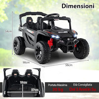 12V Macchina Elettrcia per Bambini, UTV Auto Elettrica con Telecomando, 3 Velocità, Luci LED, Musica, Clacson e Sospensioni a Molla, 3-5 km/h, Ideale per Bambini 3 Anni+ (Nero)
