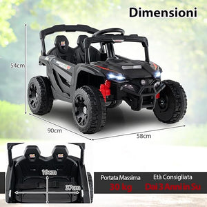 12V Macchina Elettrcia per Bambini, UTV Auto Elettrica con Telecomando, 3 Velocità, Luci LED, Musica, Clacson e Sospensioni a Molla, 3-5 km/h, Ideale per Bambini 3 Anni+ (Nero)
