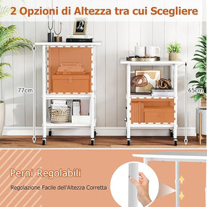 Supporto per Stampante, Carrello Stampante a 3 Livelli con Ripiani di Stoccaggio e Ruote con Blocco, Altezza Regolabile, per Stampante 3D Scanner Fax, 49 x 40 x 65/77 cm (Bianco)