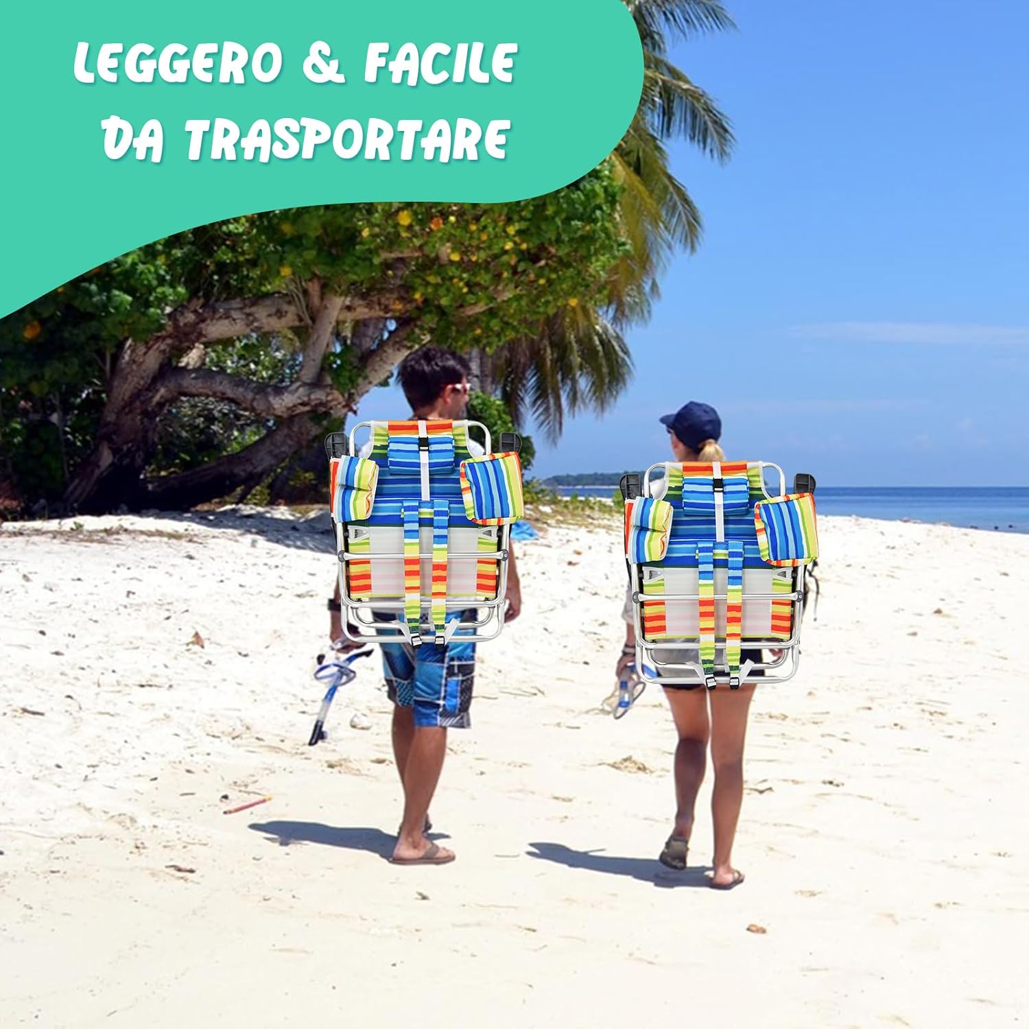 Set di Sedie da Spiaggia e Tavolino, Sedie da Esterno Reclinabili con Tavolino da Campeggio, Set di Tavolino in Alluminio e 2 Sedie Pieghevoli da Spiaggia a 5 Posizioni (Blu+Giallo)