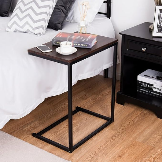 Tavolino Porta PC Laptop, Tavolo da caffè in Legno e Metallo, Ideale per Soggiorno, Balcone, Studio e Giardino, 55 x 35 x 65 cm (Noce)