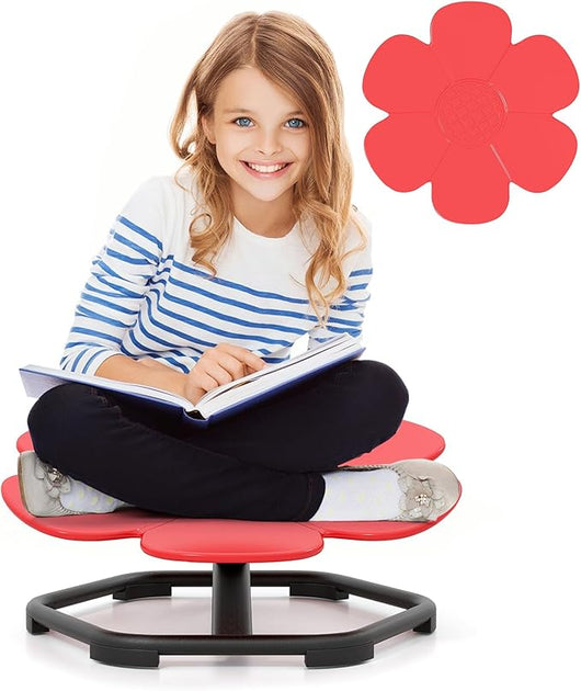 Sedia Girevole a 360° per Bambini, Sedia Sensoriale con Base in Metallo Antiscivolo per Allenare la Coordinazione Fisica e l'Equilibrio, Giocattolo per Cameretta (Rosso,Fiore)