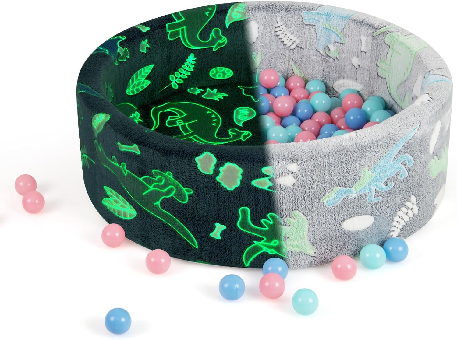 86 x 30 cm/200 Palline ∅5,5 cm Piscina di Palline Colorate per Bambini Luminosi nel Buio, Vaso con Palline in Schiuma Morbido e Lavabile in Lavatrice, Piscinatta da Gioco