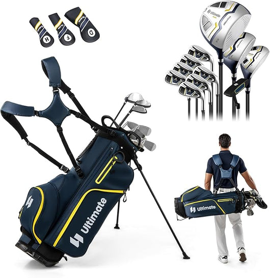 Set Completo di Mazze da Golf con Sacca a Treppiede, Include con Driver 1 da 460CC, Legno 3, Ibrido, Ferri 5, 6, 7, 8, 9, P, S, Putter e Copertura Antipioggia per Destrimani