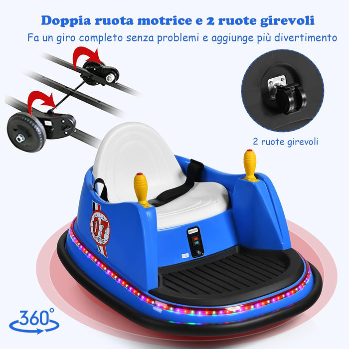 Veicolo Elettrico Macchina Elettrica Design Autoscontro per Bambini, Girevole a 360°, con Luci e Musica, con Telecomando, per Bambini 2-5 Anni (Blu)