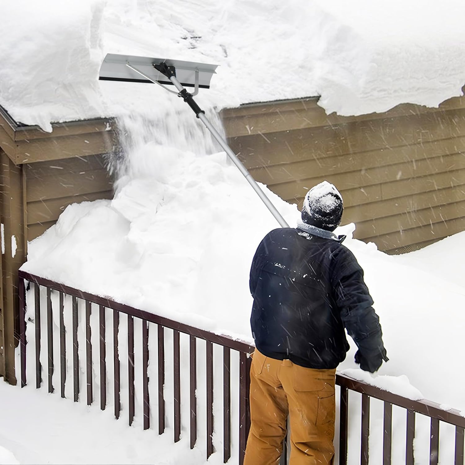 Restrello da Neve per Tetto Lungezza 635 cm, Rastrello per Neve Telescopico con Testa Pieghevole, Restrello in Alluminio Allungabile con 5 Asta Rimozione Neve, Pala da Neve per Tetto
