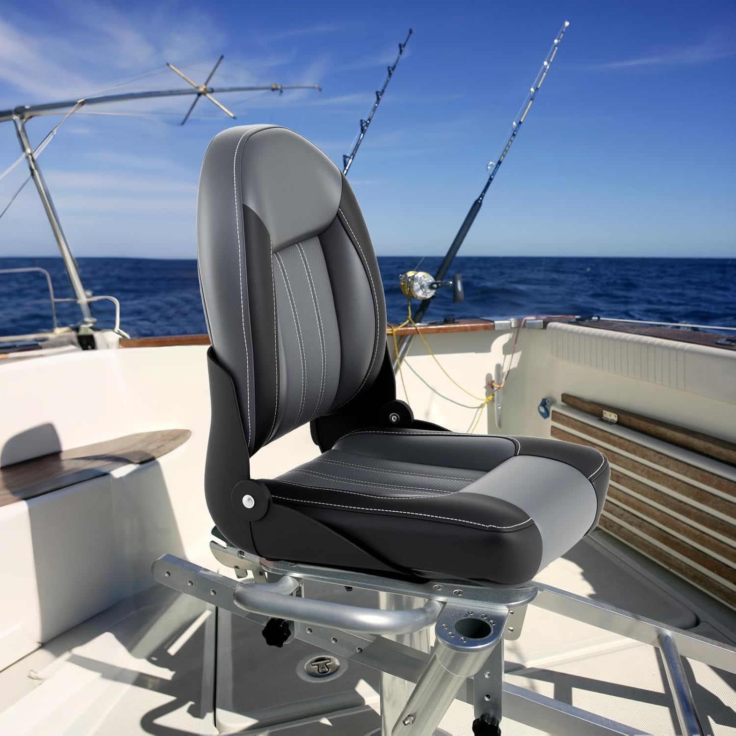 Set di 2 Sedie da Barca, Sedili Alti da Barca Pieghevole Morbide Imbottite Spesse, Sedile Nautica Ergonomico per Imbarcazioni da Pesca, 46 x 52 x 58 cm, Nero e Grigio