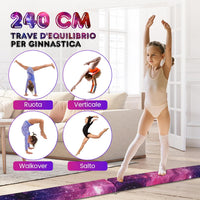Trave Ginnastica Artistica per Casa 210/240 cm, Trave Pieghevole per Bambini con Maniglia, Base in Legno e Fondo Antiscivolo, Trave di Equilibrio da Pavimento