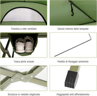 Tenda da Campeggio 4 in 1 con Letti, Copertura Esterna Impermeabile, Materasso a Gonfiaggio Automatico e Borsa di Trasporto con Rotelle, per Campeggio Arrampicata All'aperto Viaggio, Verde